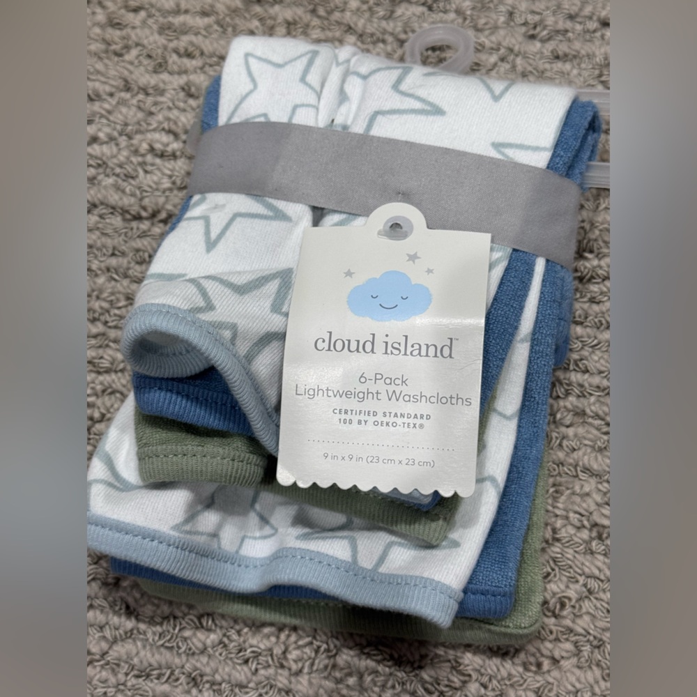 Carter's Infant Washcloths - Blue, White, Gray 6-Pack